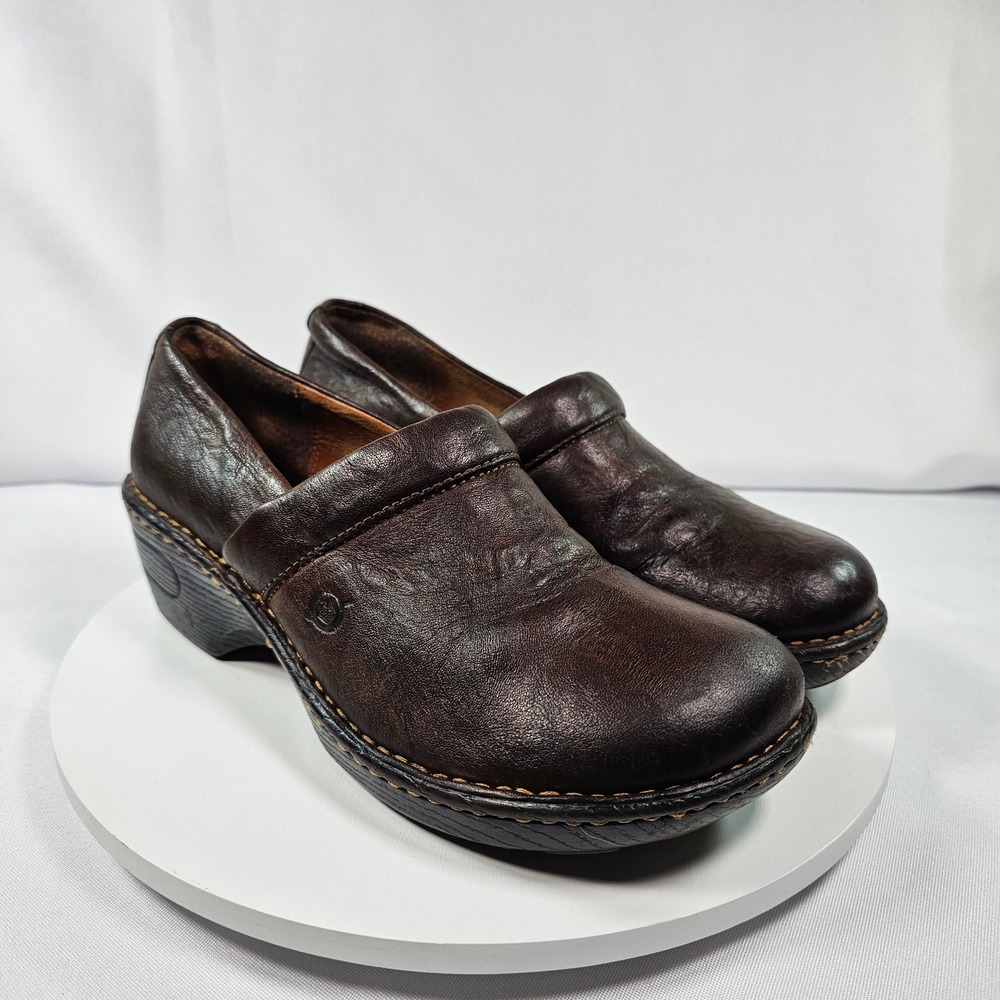Born Shoes Women Slip On Clogs Mules Leather Brown Comfort Clogs Size 40.5‎
